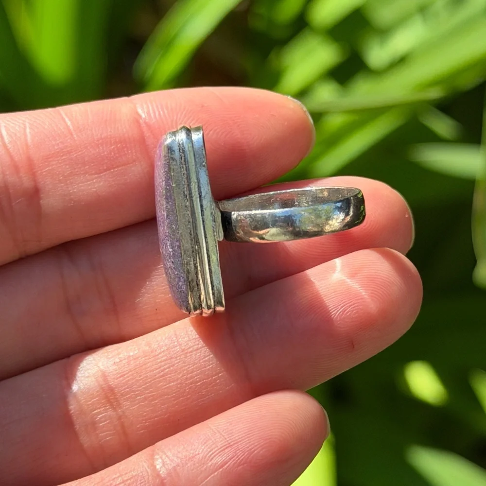 Size 7.5 925 silver plated rectangular purpurite‎ ring 0480